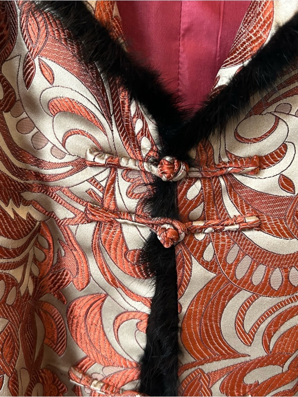 100% SILK Brocade Jacket Mandarin Collar Frog Closure Vintage Glam Statement - Picture 8 of 16